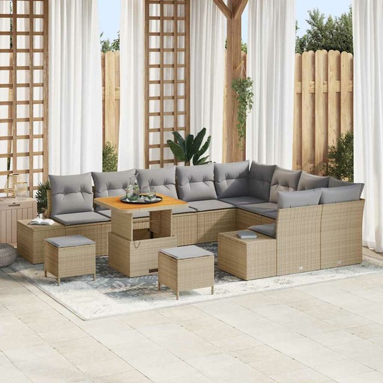 Ensemble de canapé de jardin 12 pcs beige polyrotin