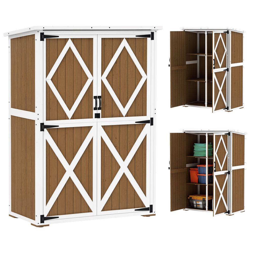 Abri de jardin bois de sapin 116,5 x 57 x 159/167 cm marron blanc sécurisé - comfortxl outdoor living