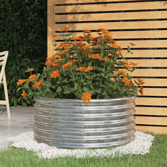 Grande jardinière ronde en acier galvanisé potager surélevé argenté 80x36 cm