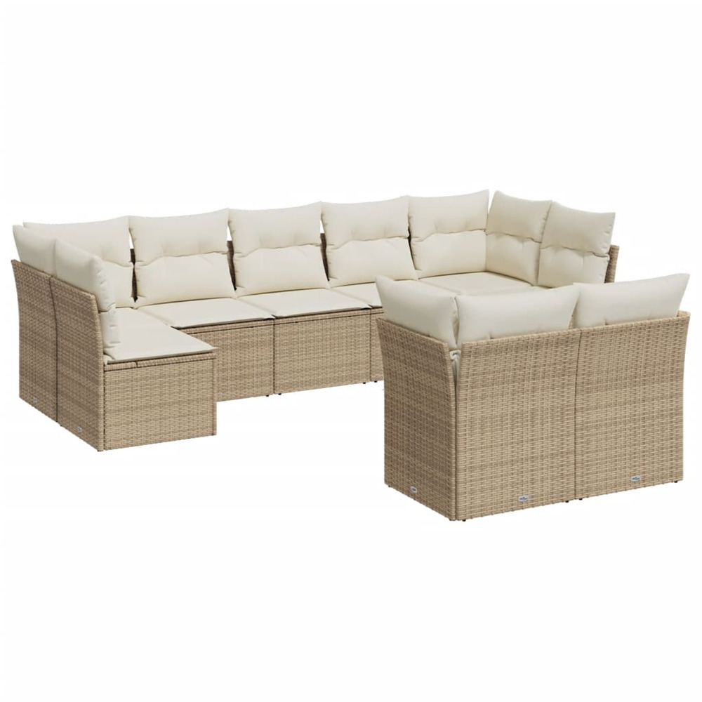 Salon de jardin avec coussins 9 pcs beige résine tressée