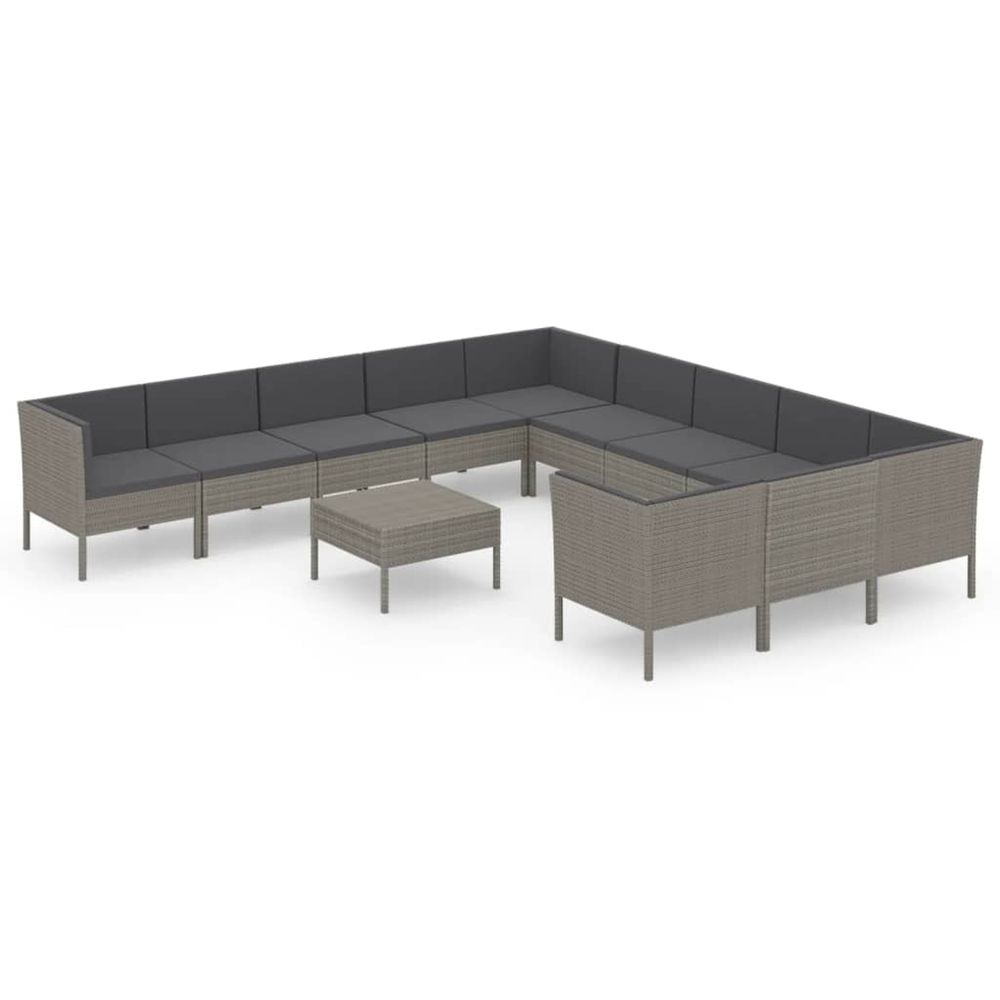 Salon de jardin 12 pcs avec coussins résine tressée gris