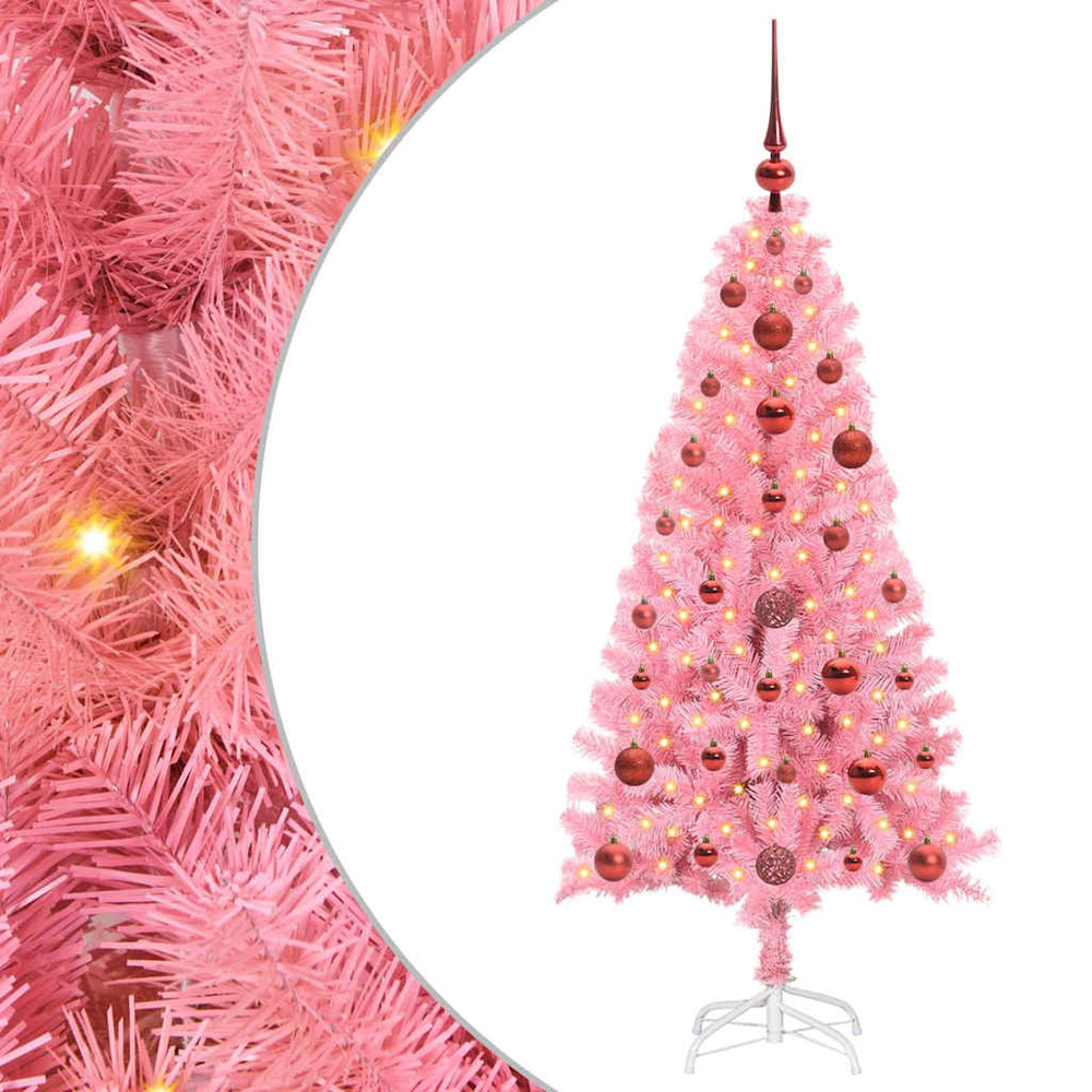 Sapin de noël avec 150 led avec support rose 120 cm pvc