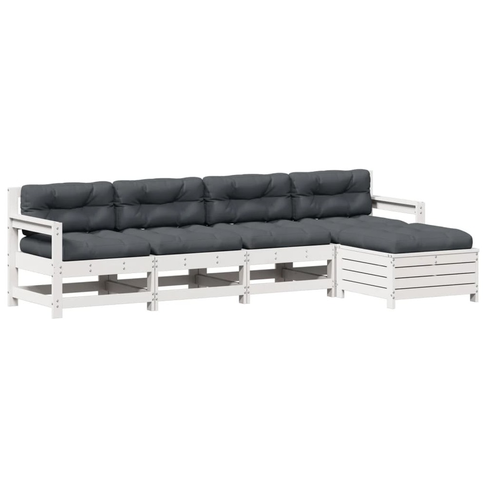 Salon de jardin 5 pcs avec coussins blanc bois massif de pin