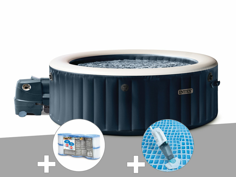 Kit spa gonflable purespa blue navy rond bulles 6 places + 6 filtres + aspirate