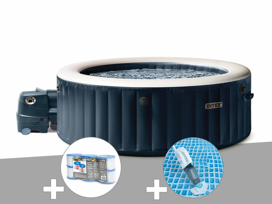 Kit spa gonflable purespa blue navy rond bulles 6 places + 6 filtres + aspirate