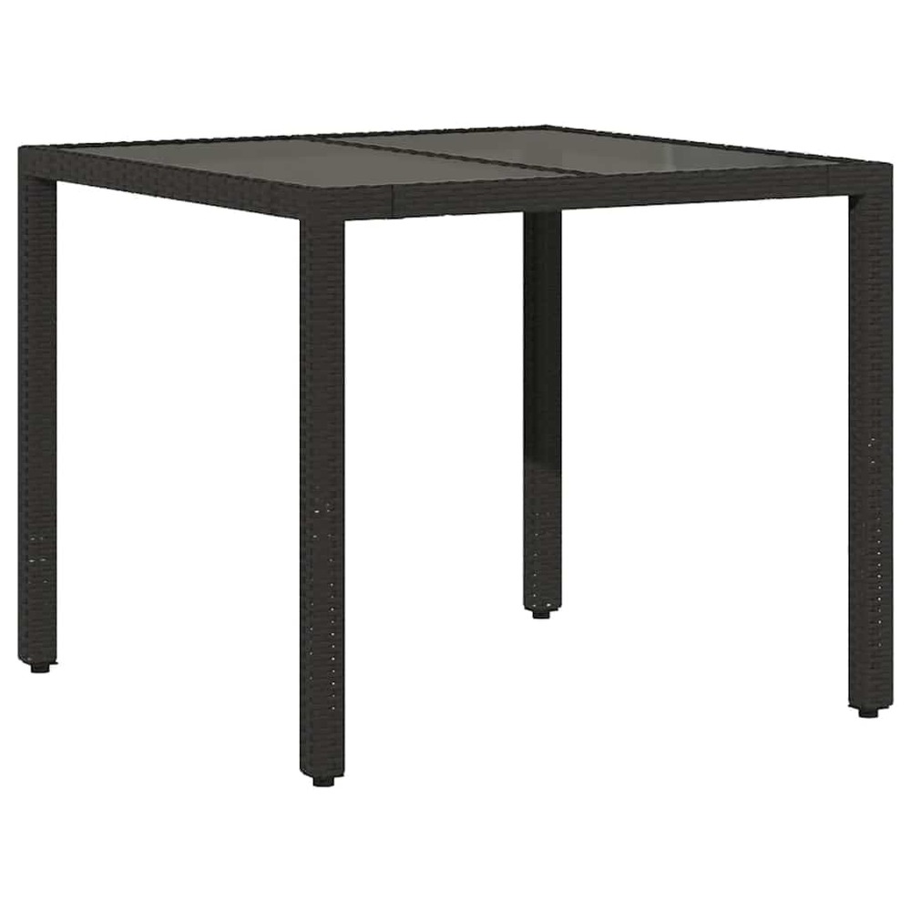 Table de jardin dessus en verre noir 90x90x75 cm résine tressée
