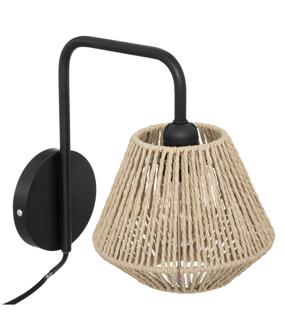 Applique murale en métal noir et corde beige h 25.5 cm