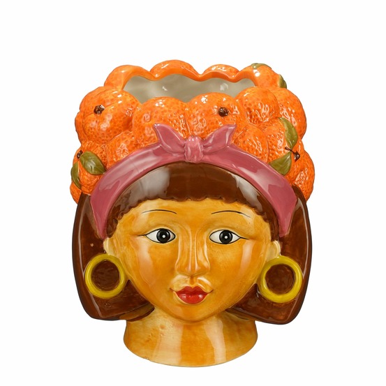 Mica decorations funny cache-pot intérieur - l20 x l20 x h22 cm - dolomite - orange