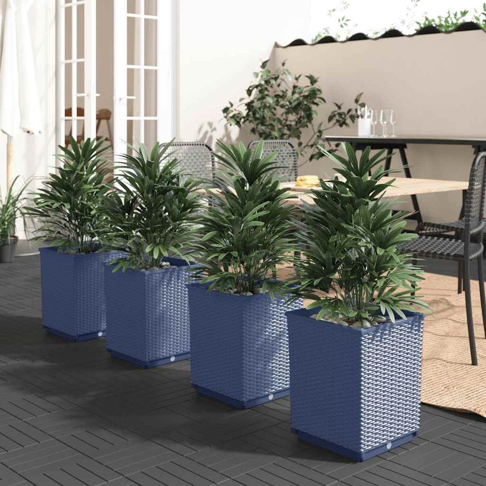 Lot de 4 jardinières polypropylène pour balcon décoration extérieure 30x30x37 cm bleu gris