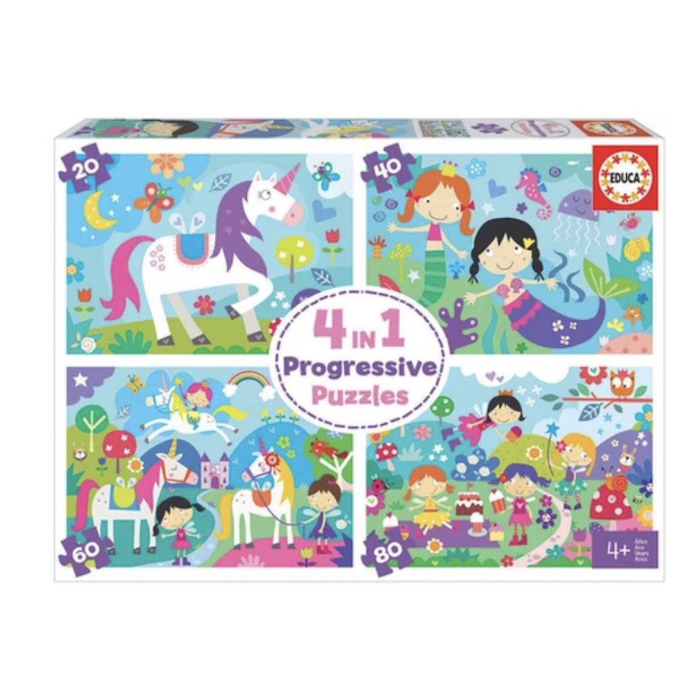 Puzzles progressifs 4 en 1 univers fantastiques