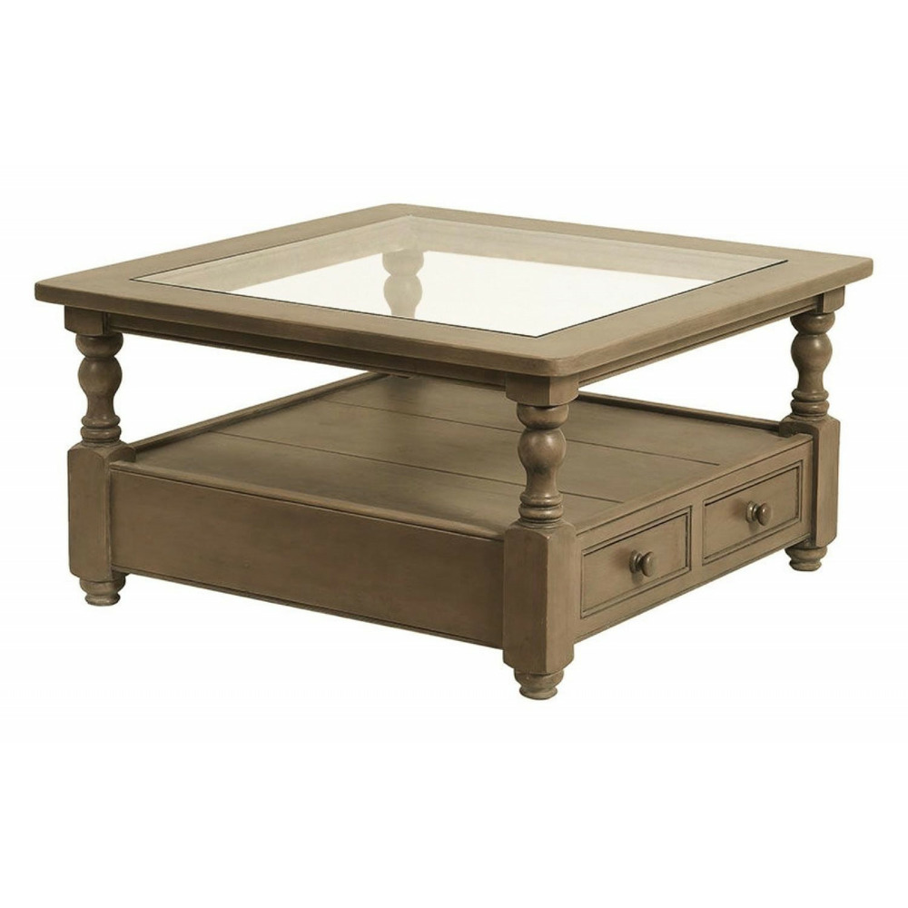 Table basse carrée plateau en verre bois marron - natural interior's