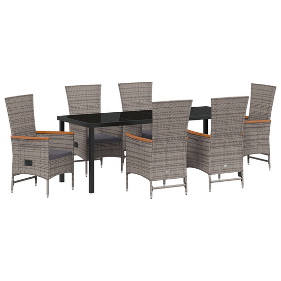 Ensemble de salle à manger de jardin 7 pièces avec coussins en rattan poly gris