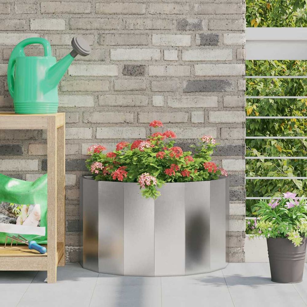 Jardinière demi-ronde inox pour balcon terrasse argent 60x30x35 cm