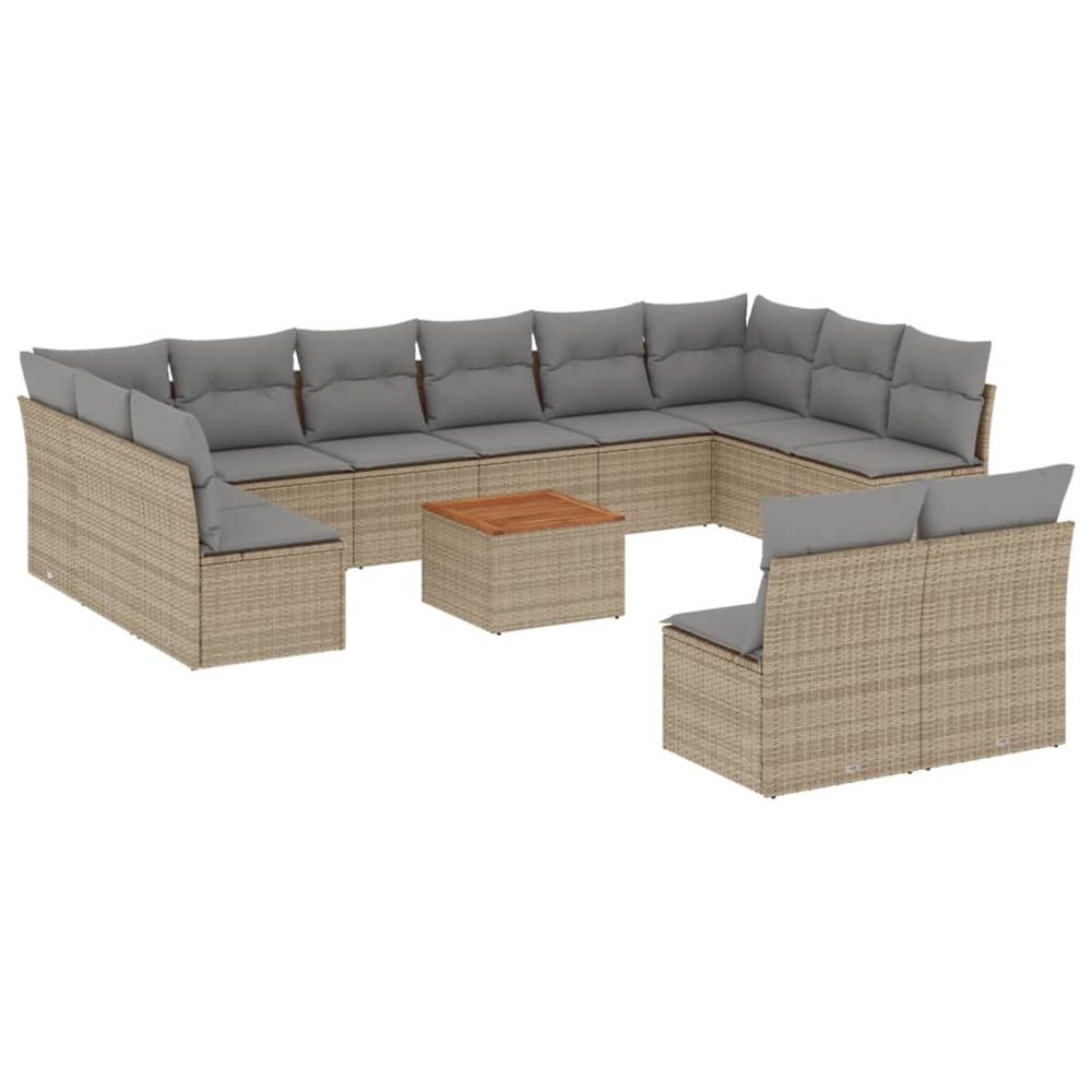 Salon de jardin avec coussins 13 pcs beige résine tressée