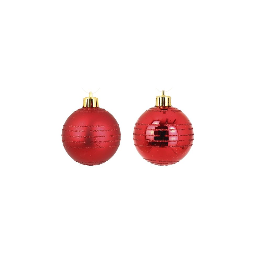 Set de 8 boules de noel decor rayures rouge