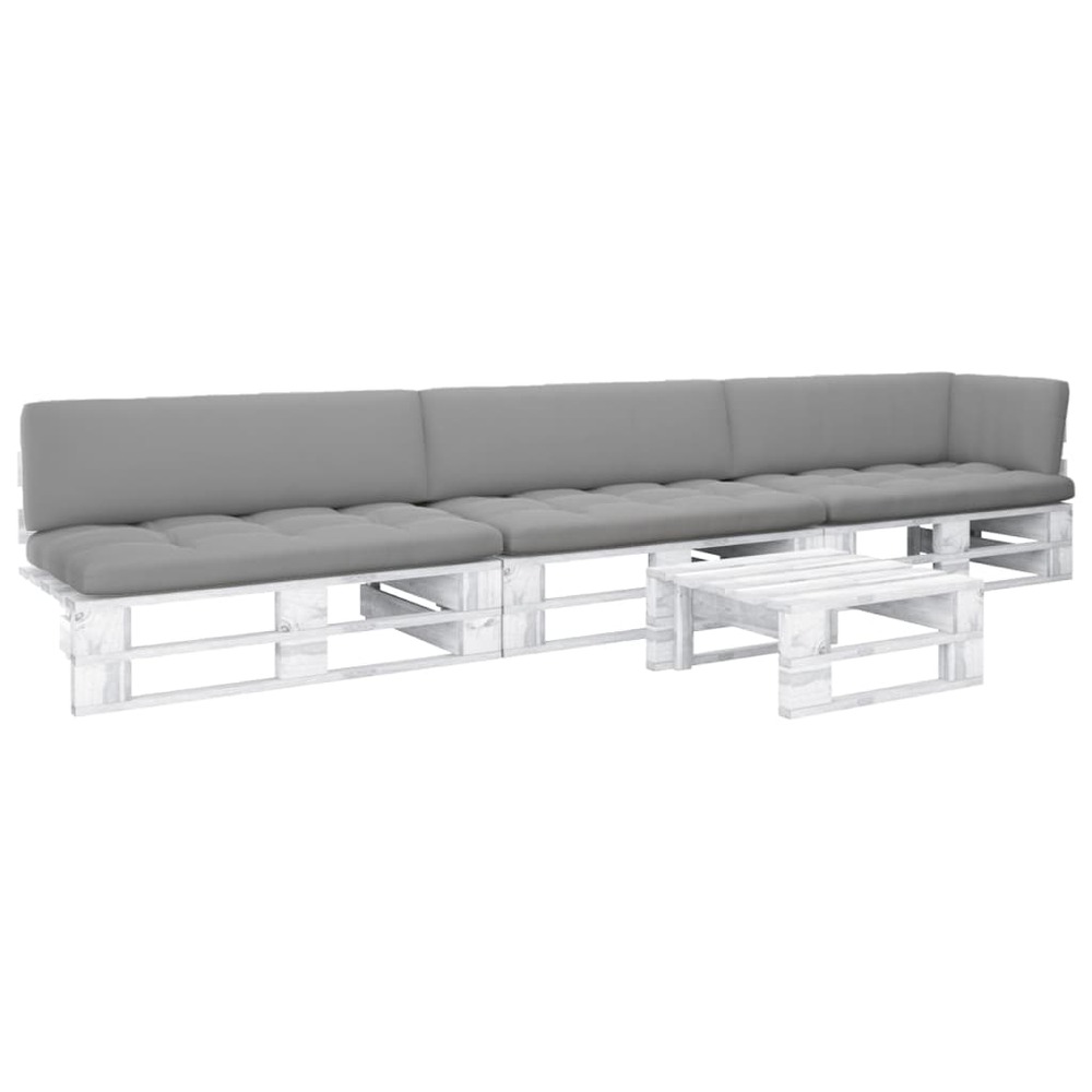 Salon de jardin palette 4 pcs et coussins pin imprégné de blanc