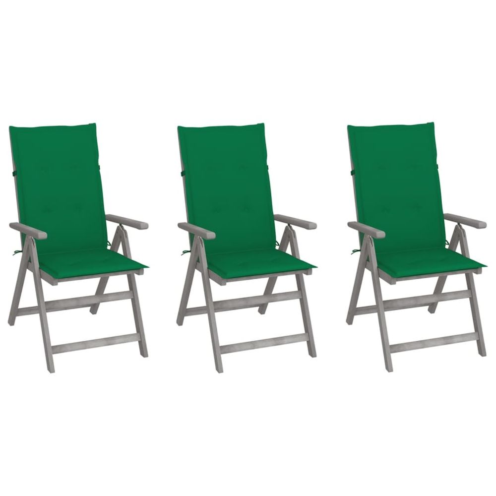 Chaises inclinables de jardin lot de 3 et coussins bois acacia