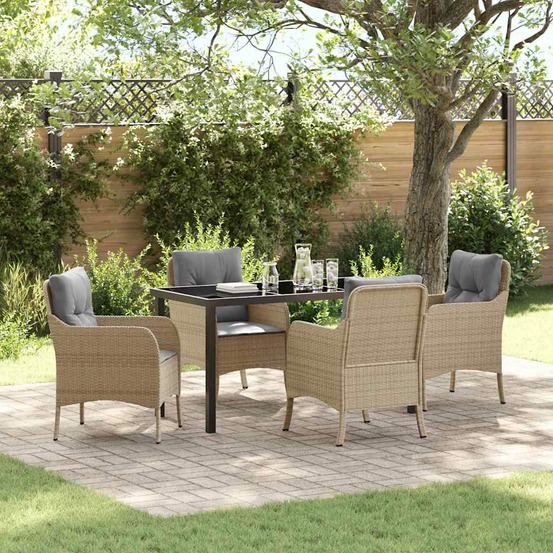Ensemble de salle à manger pour jardin 5 pcs beige polyrotin