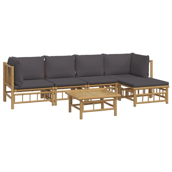 Salon de jardin meuble d'extérieur ensemble de mobilier 6 pièces avec coussins gris foncé bambou