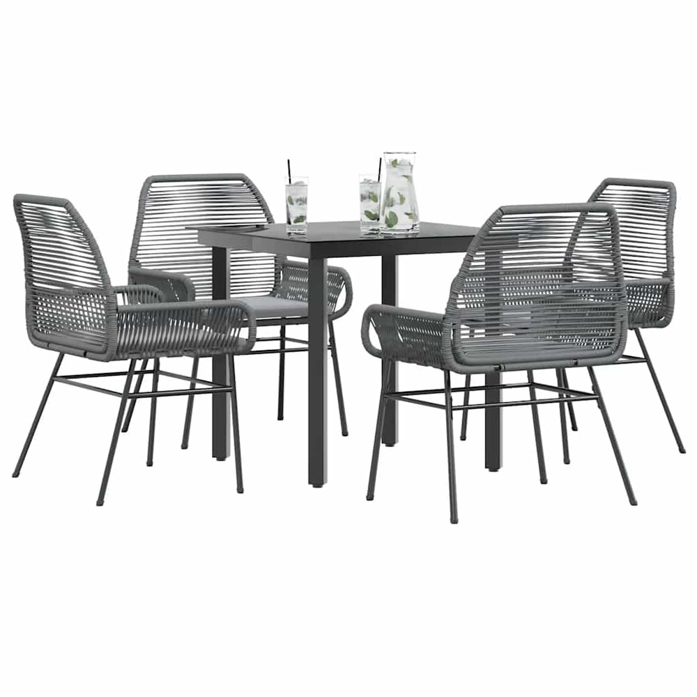 Ensemble à manger jardin coussins 5 pcs gris poly rotin verre