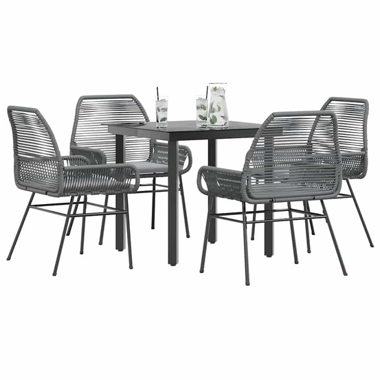 Ensemble à manger jardin coussins 5 pcs gris poly rotin verre