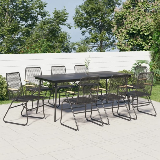 Ensemble à manger de jardin 9 pcs noir rotin pvc