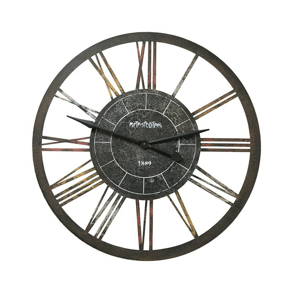 Grande horloge murale décorative vintage salon métal marron 90cm