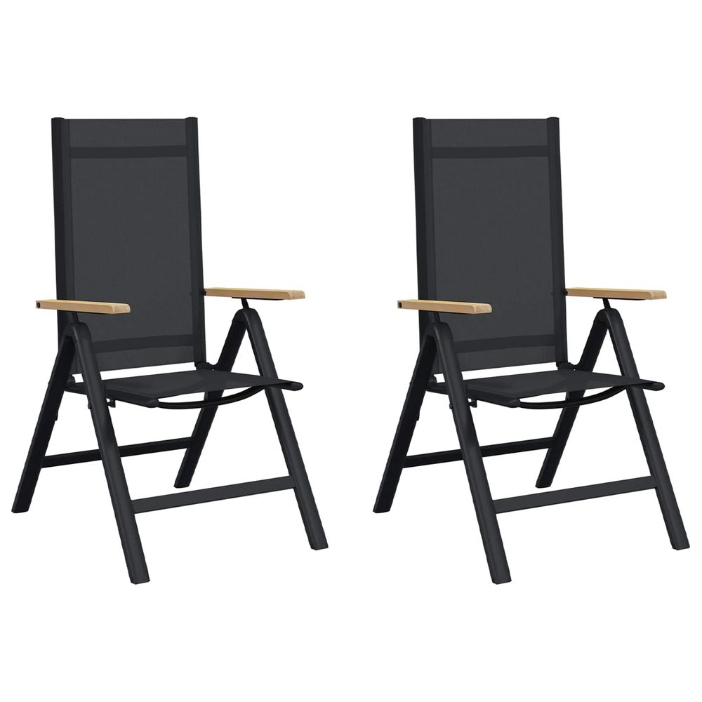 Chaises de jardin inclinables 2 pc noir textilène