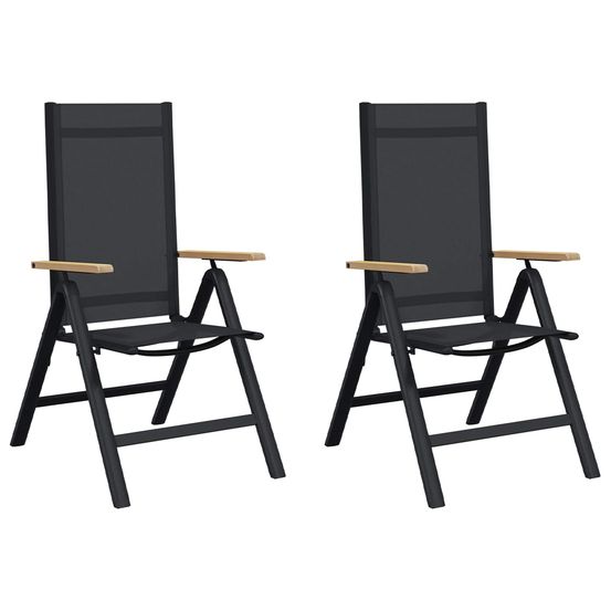 Chaises de jardin inclinables 2 pc noir textilène