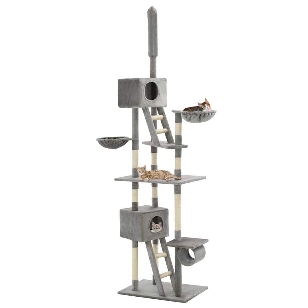 Arbre à chat géant 230-260 cm griffoirs sisal et niches pour grand chat gris