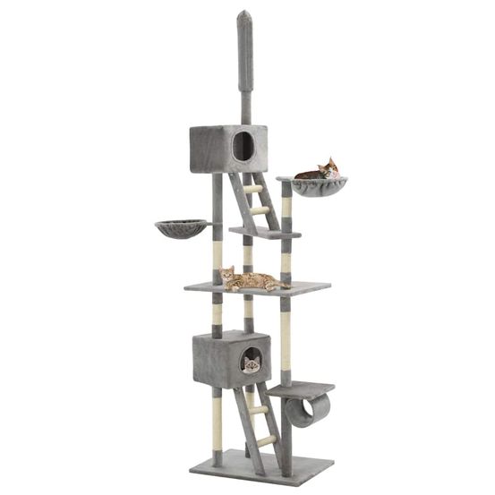 Arbre à chat géant 230-260 cm griffoirs sisal et niches pour grand chat gris