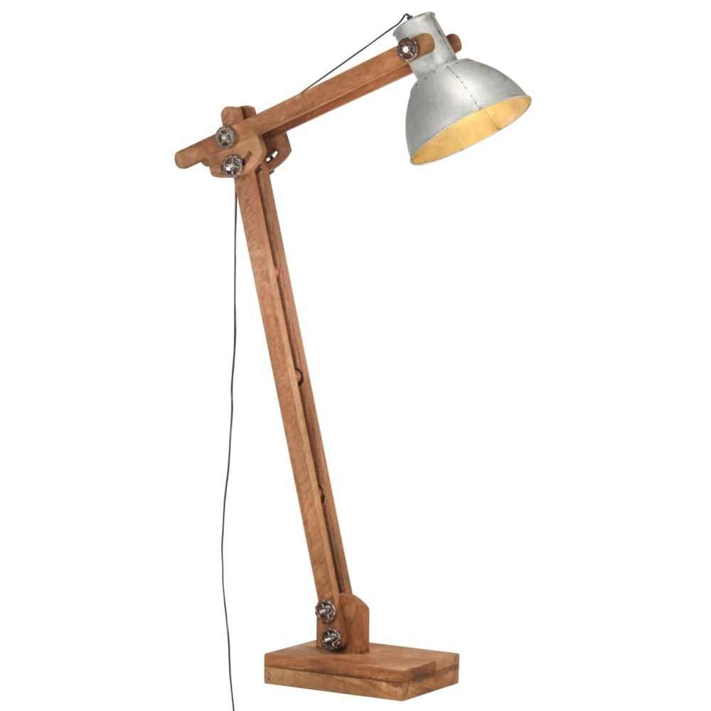 Lampadaire argenté bois de manguier massif e27