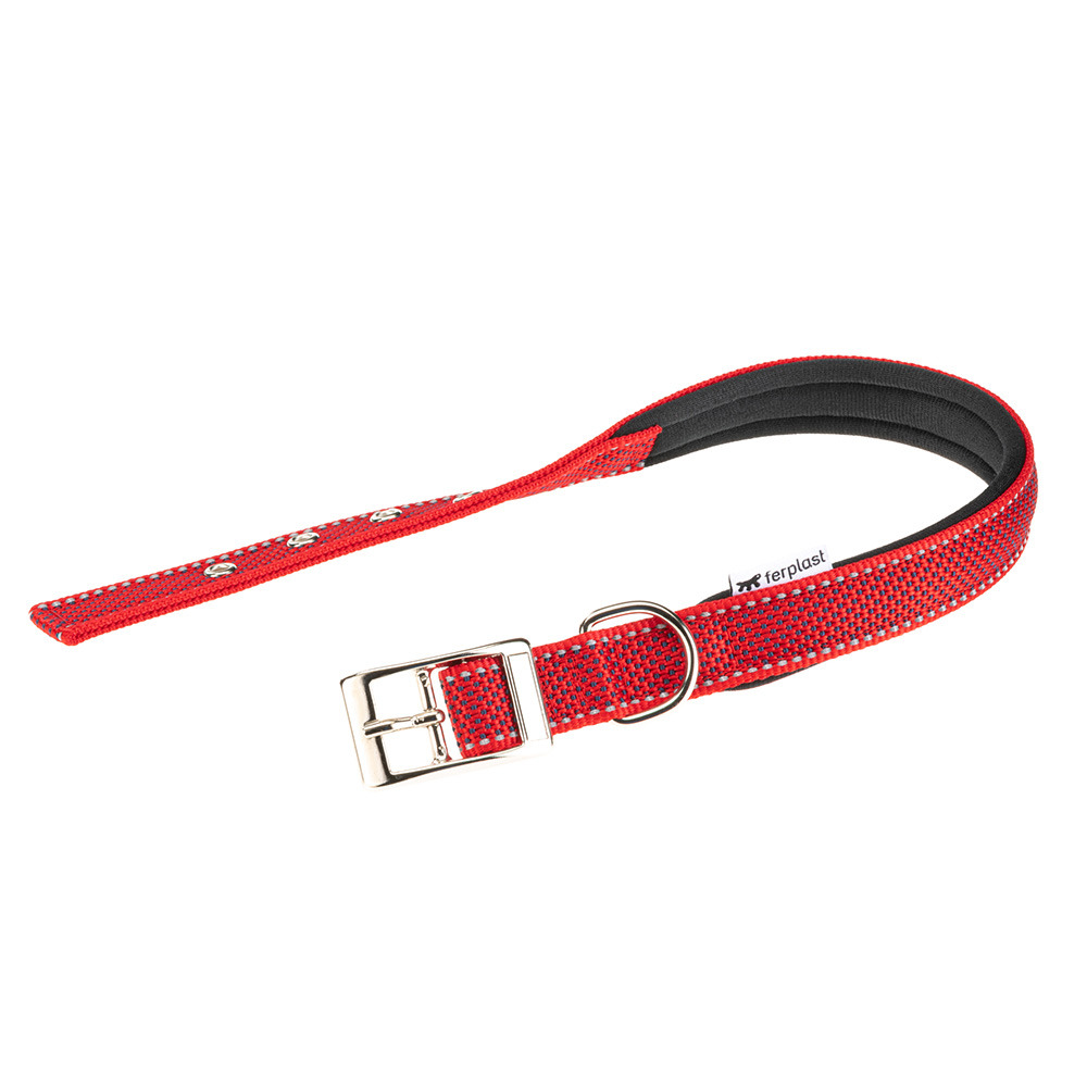 Collier pour chiens réfléchissant rembourré daytona deluxe c25/53, réglable, boucle en métal, rouge-noir