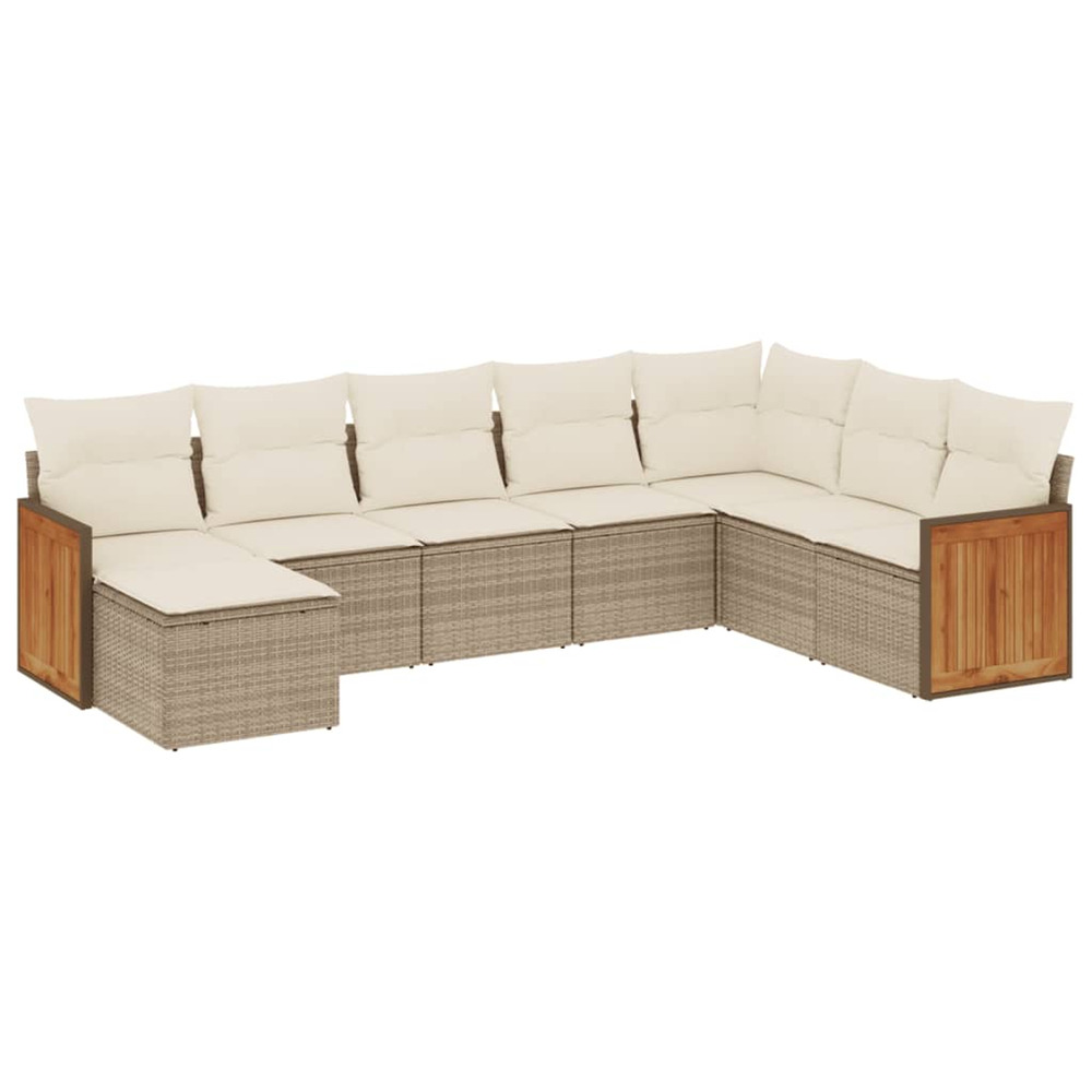 Salon de jardin avec coussins 8 pcs beige résine tressée