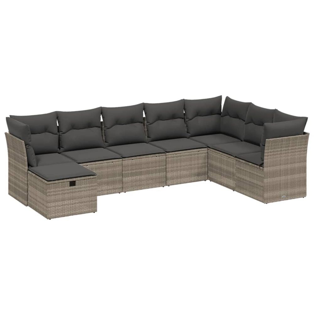 Salon de jardin 8 pcs avec coussins gris clair résine tressée