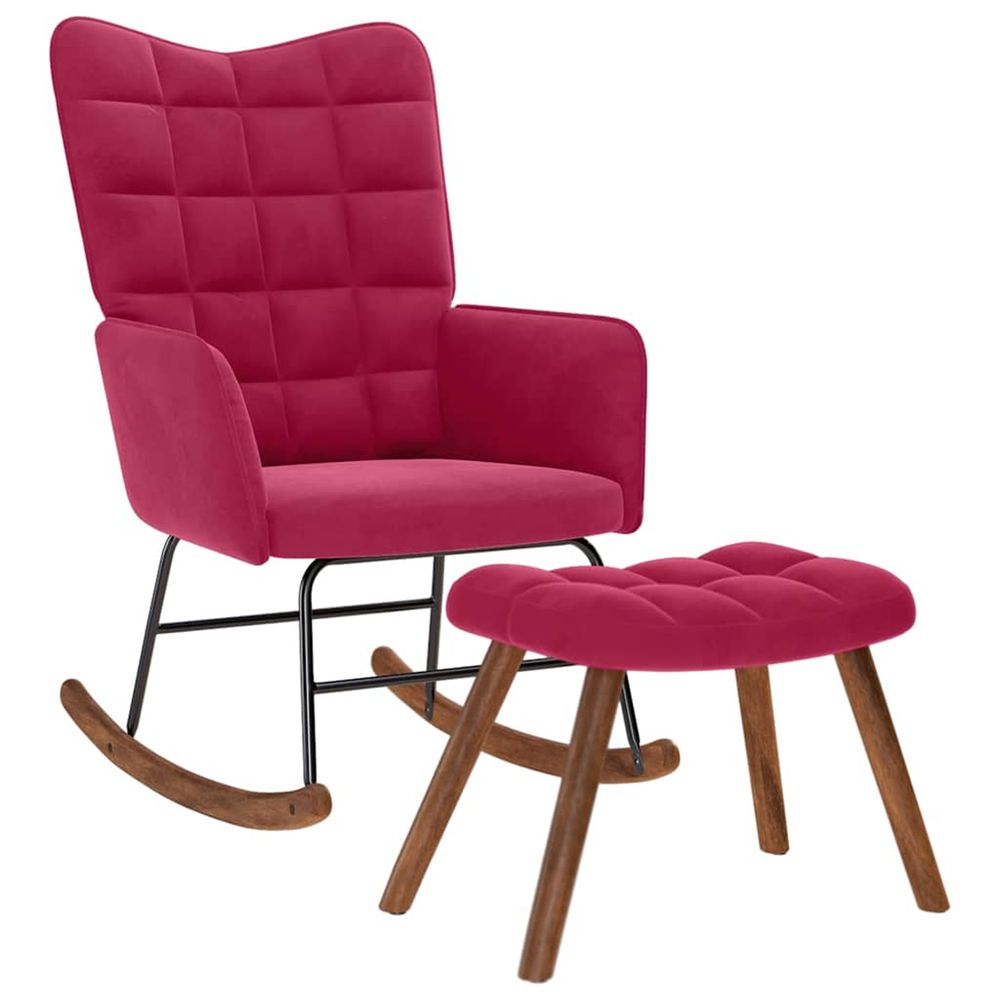 Chaise à bascule avec repose-pied rouge bordeaux velours