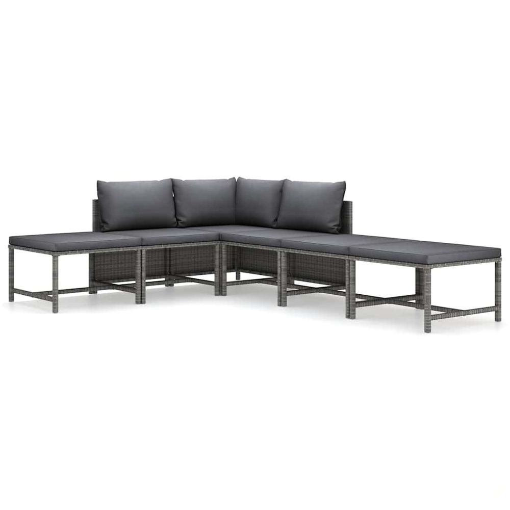 Salon de jardin 6 pcs avec coussins résine tressée gris