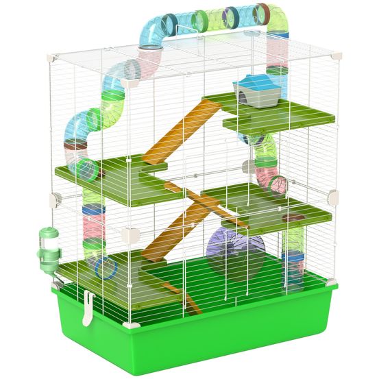 Cage hamster 5 niveaux en acier pour petits rongeurs avec tubes et accessoires 59x36x69cm vert