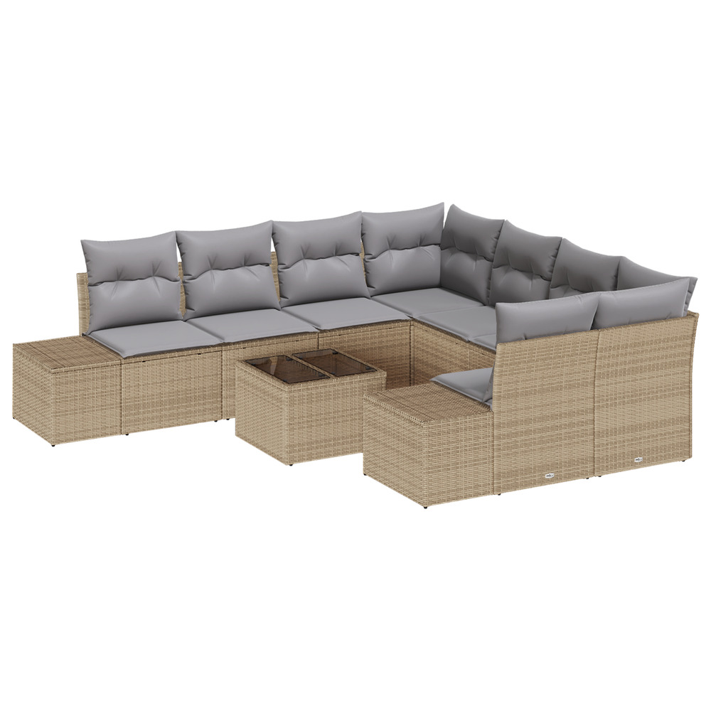 Ensemble de canapés de jardin 9 pièces avec coussins beige poly rattan