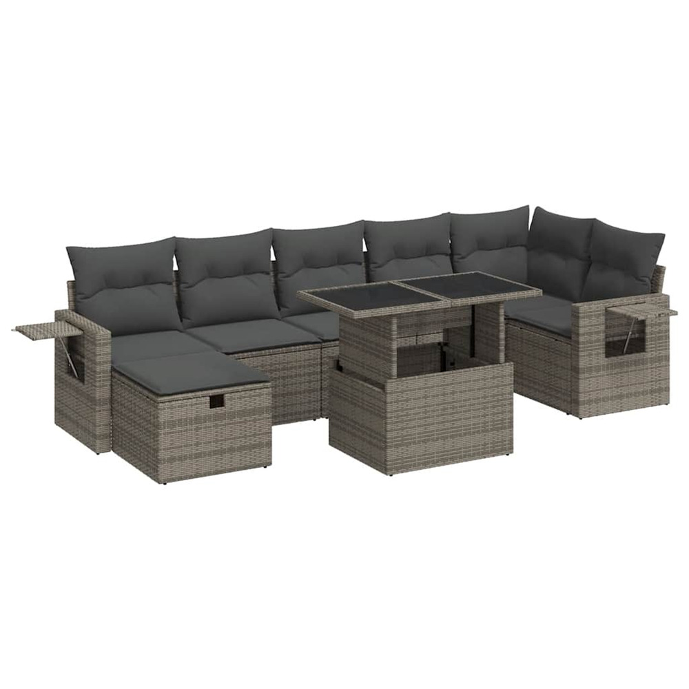 Salon de jardin 8 pcs avec coussins gris résine tressée