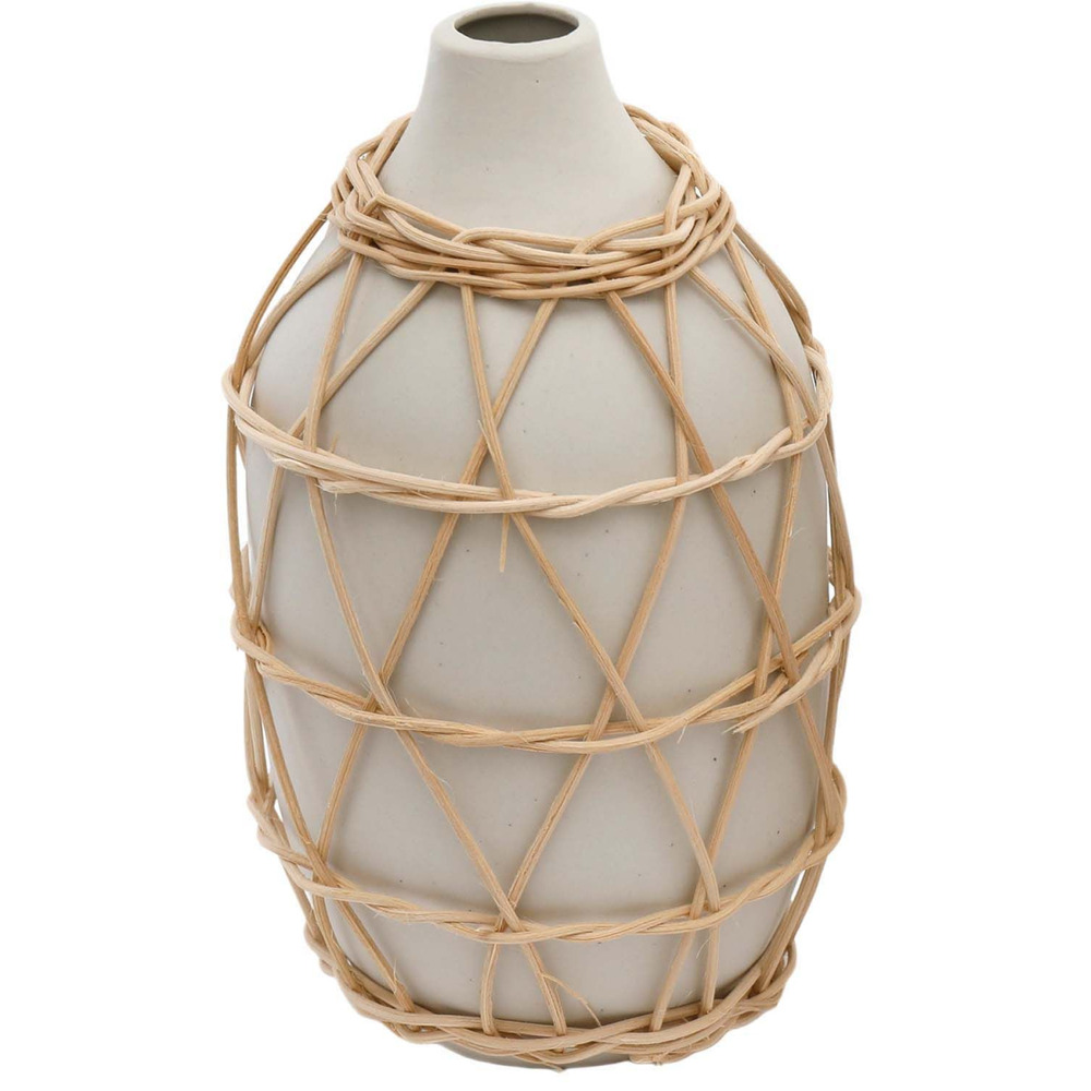 Vase en grès et rotin 11 x 19 cm modèle 1