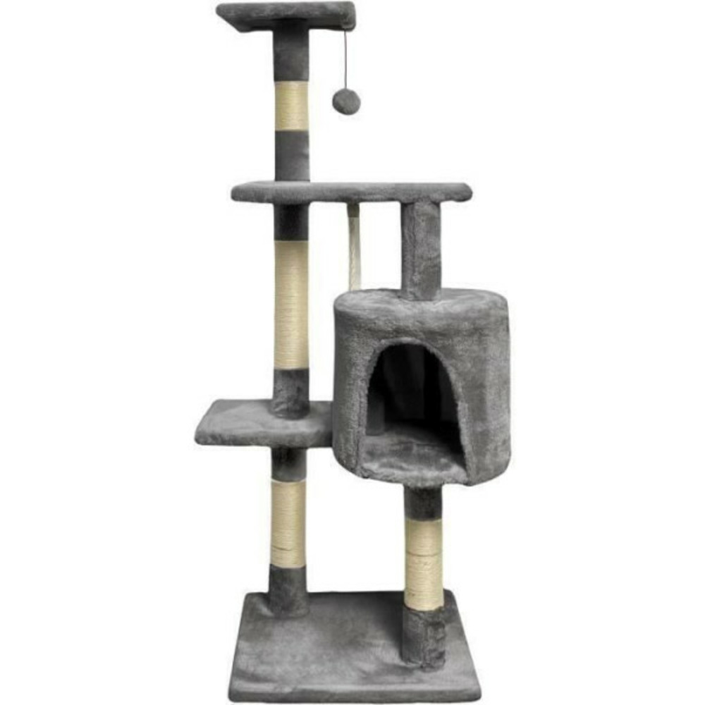 Arbre a chat gris foncé 40 x 40 x 114cm - 3 plateformes, 1 corde, 1 niche , poteaux a griffer
