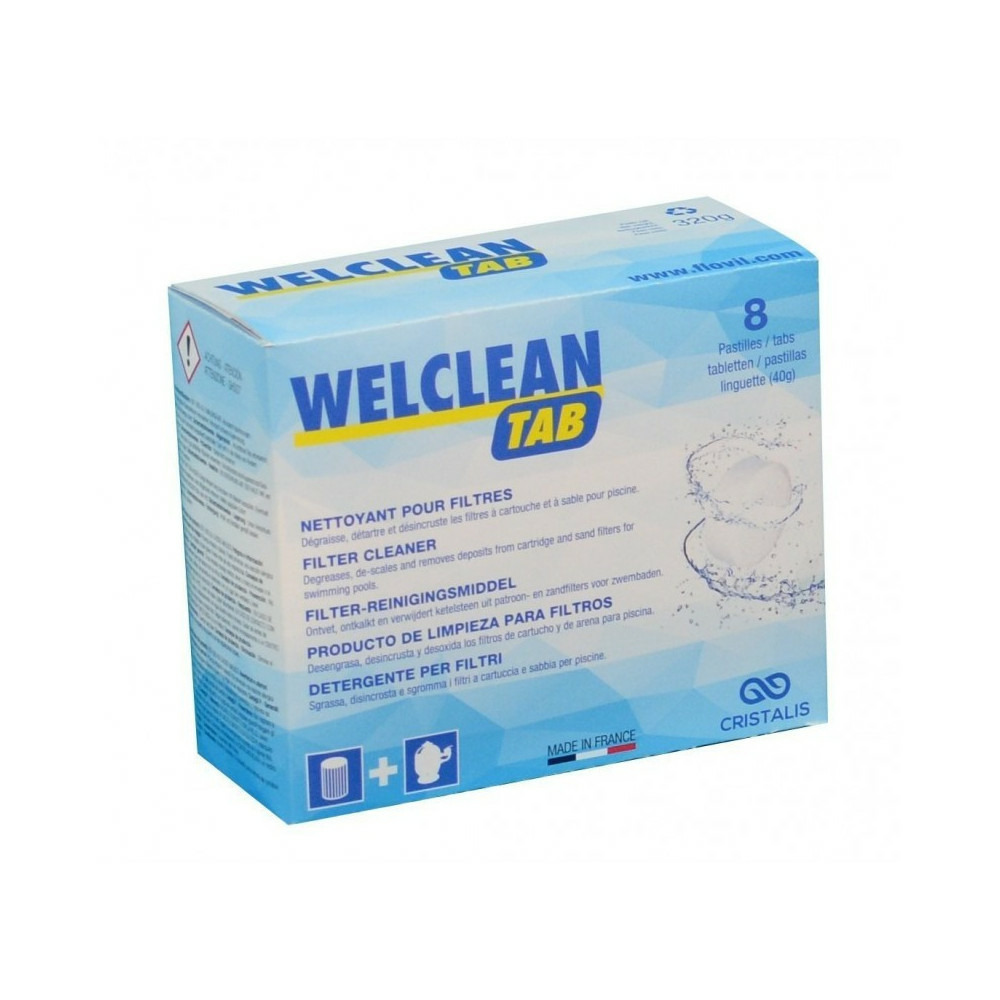 Welclean tab, nettoyant, dégraisse, détartre et désincruste pour filtre pis
