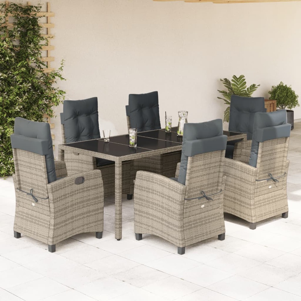 Ensemble à manger de jardin et coussins 7 pcs gris rotin