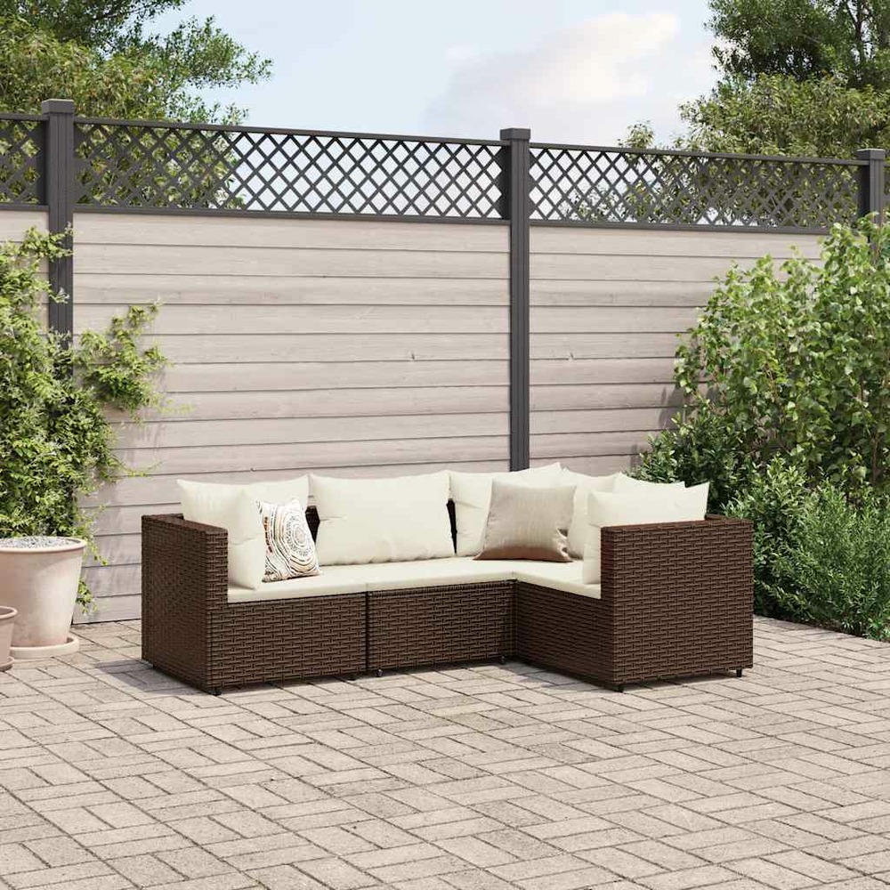 Salon de jardin 4 pcs avec coussins marron résine tressée