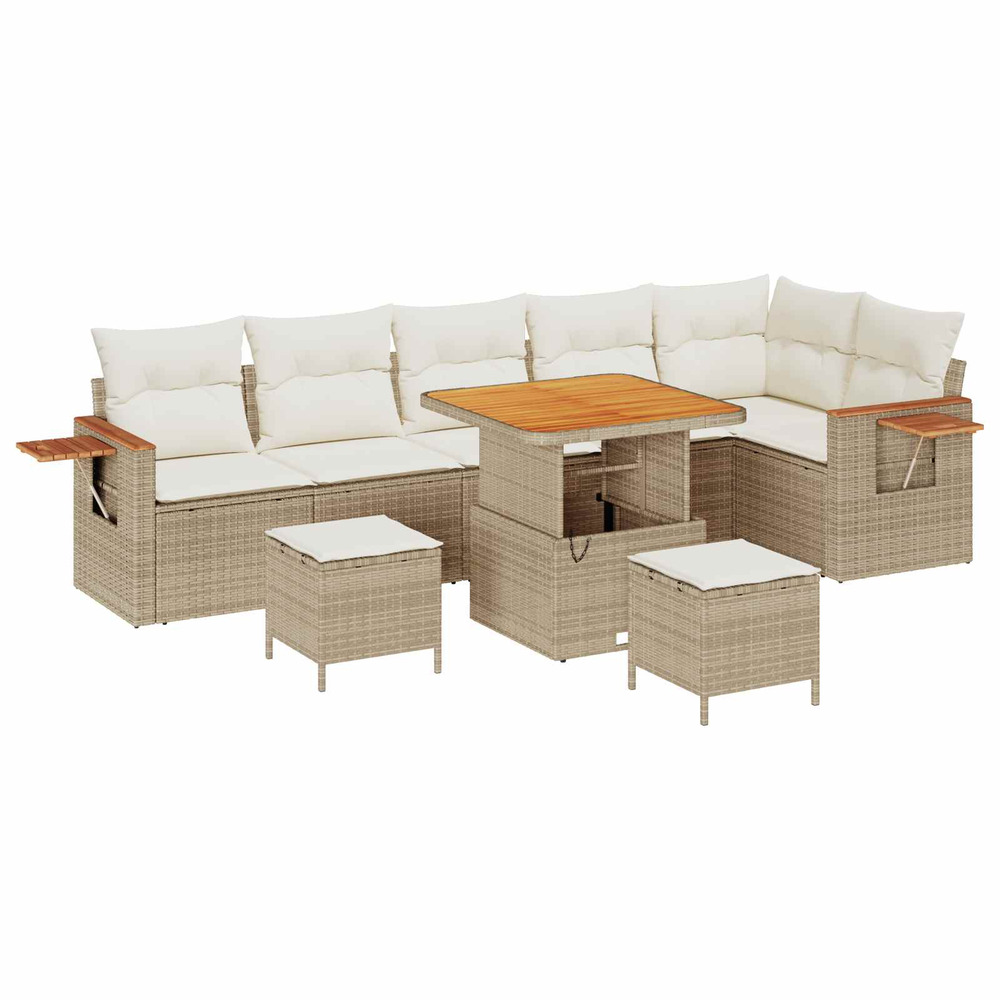 Ensemble de canapé de jardin 9 pcs beige polyrotin