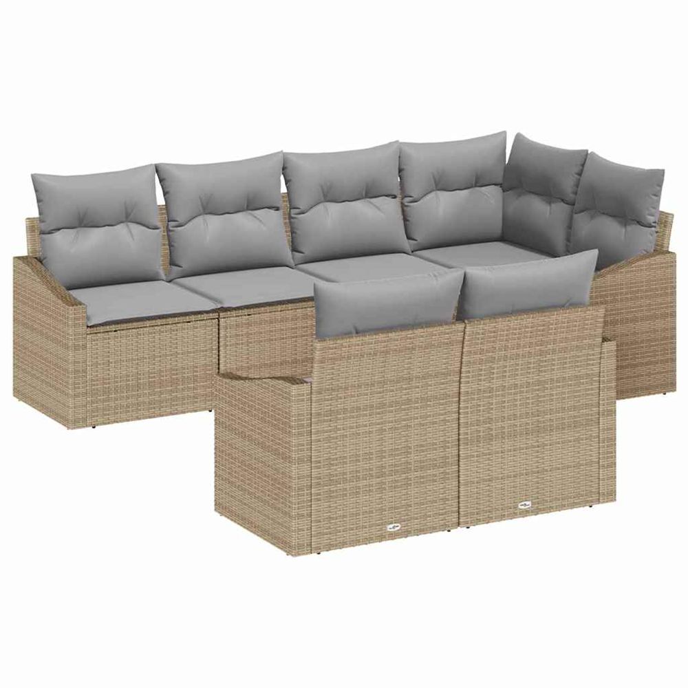 Ensemble de canapé de jardin 7 pc beige et gris clair polyrotin
