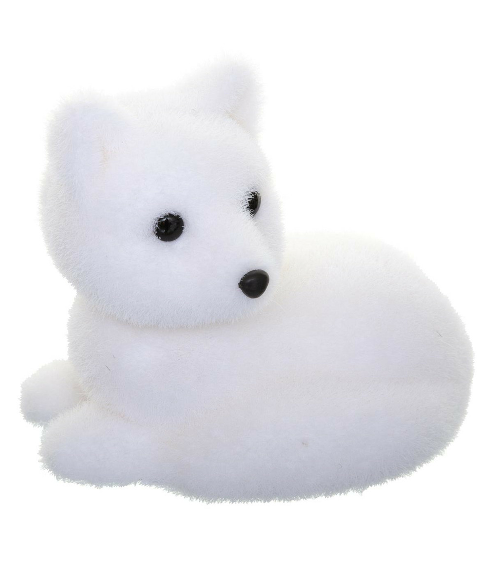 Déco de noël renard couché blanc floqué