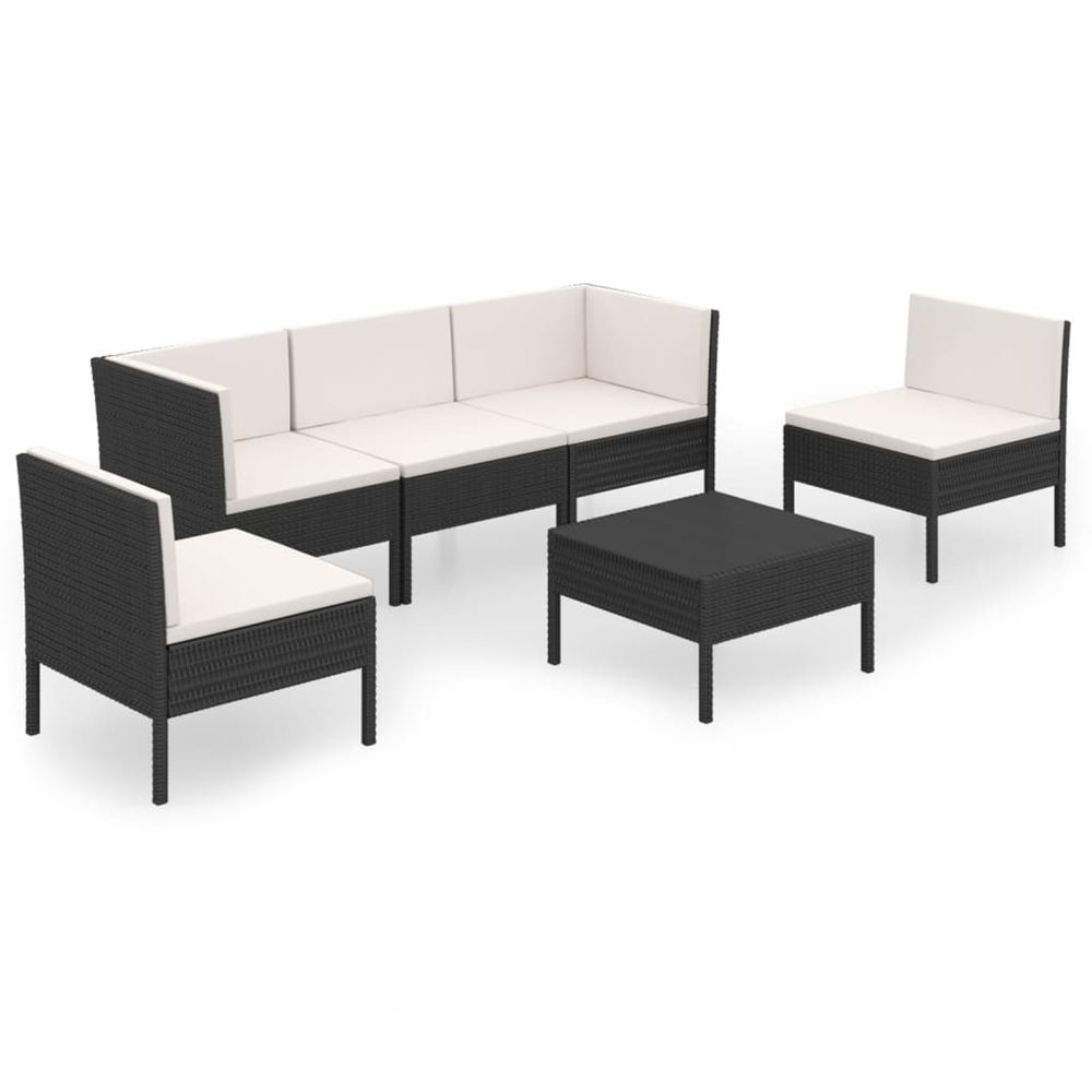 Salon de jardin 6 pcs avec coussins résine tressée noir