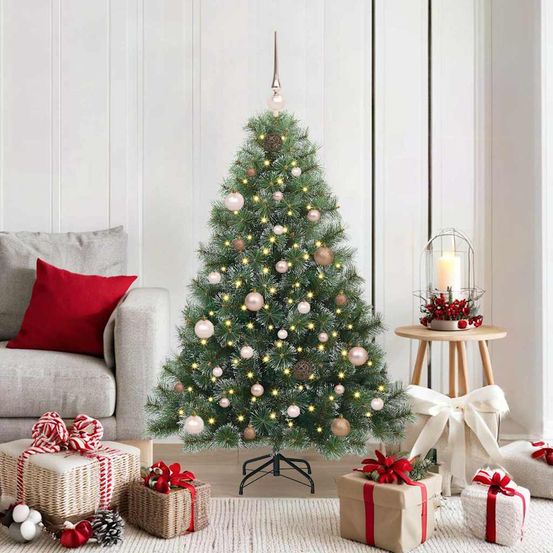 Sapin de noël prêt à décorer 150 cm, kit tout-en-un avec lumières led et boules de noël